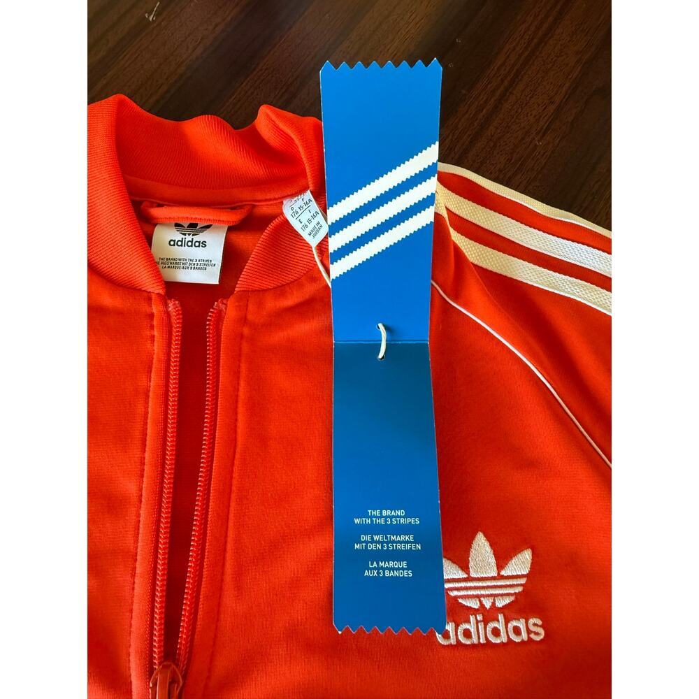 Adidas 3 Stripe Track Jacket Orange Youth Sz15-16Yr XL Full Zip Sweatshirt - Picture 4 of 9